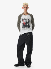 Leopard Graffiti Waffle Long Sleeve Tee