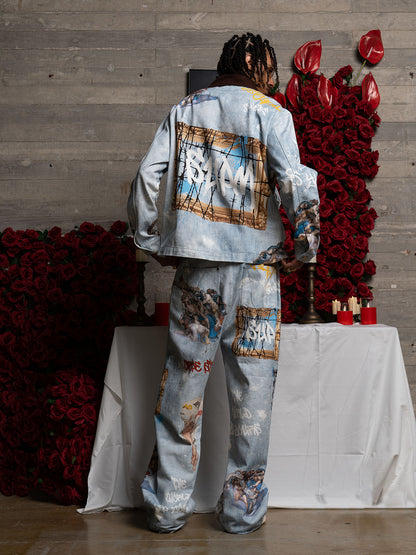 Artistic Denim Jacket and Pants Set - Perfect for Fashion-Forward Streetwear Enthusiasts 