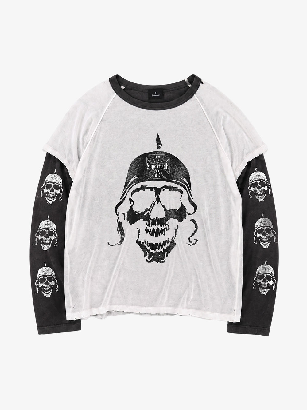 Skull Graphic Washed Layered Long Sleeve Tee