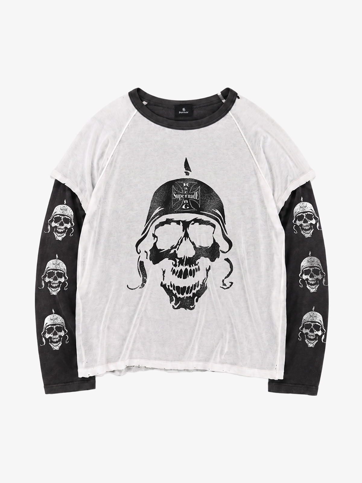 Skull Graphic Washed Layered Long Sleeve Tee