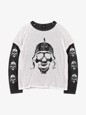 Skull Graphic Washed Layered Long Sleeve Tee