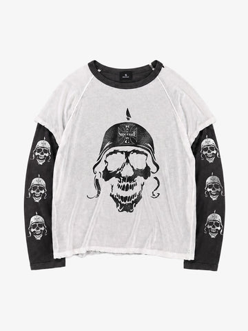 Skull Graphic Washed Layered Long Sleeve Tee
