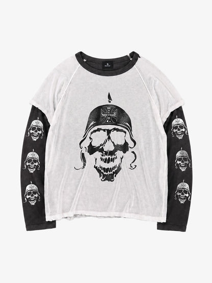 Skull Graphic Washed Layered Long Sleeve Tee
