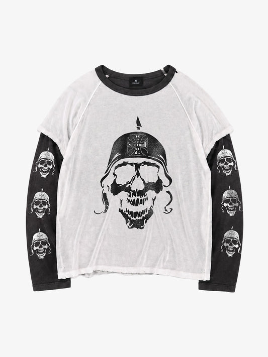 Skull Graphic Washed Layered Long Sleeve Tee