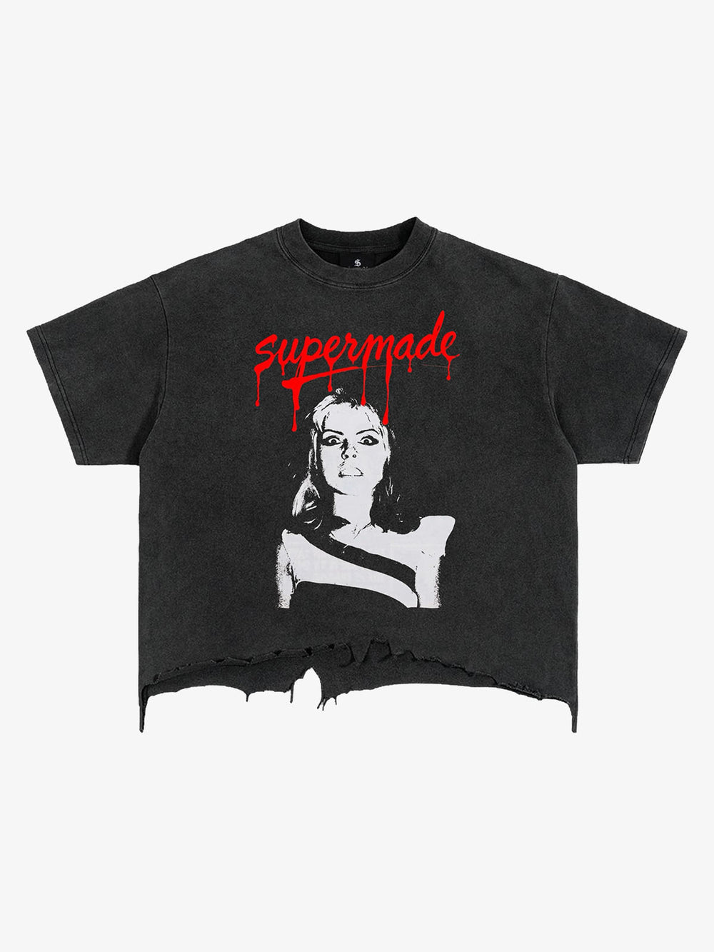 Cropped Boxy T-Shirt with Horror Face Graphic