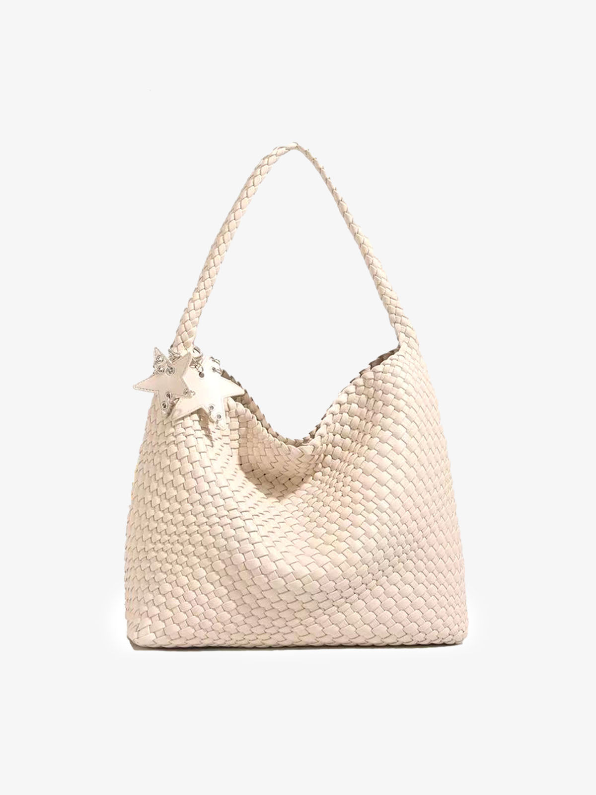 Star Charm Woven Metallic Hobo Bag