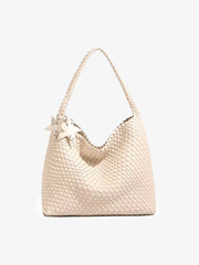 Star Charm Woven Metallic Hobo Bag