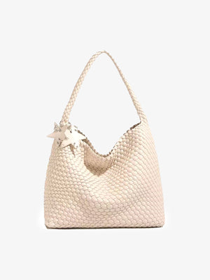 Star Charm Woven Metallic Hobo Bag