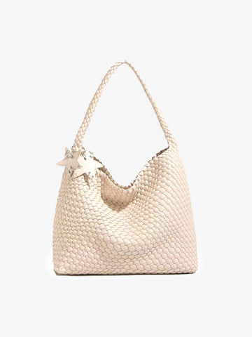 Star Charm Woven Metallic Hobo Bag