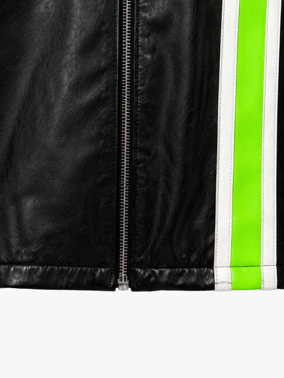 Color Block Striped Faux Leather Biker Jacket