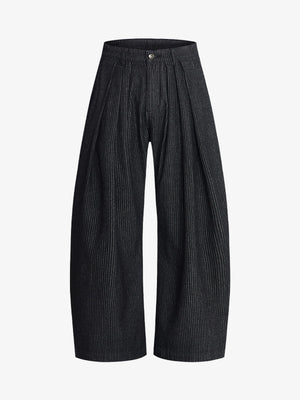 Vintage Pinstripe Pleated Wide-Leg Barrel Pants 