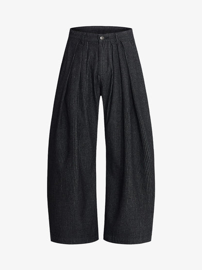 Vintage Pinstripe Pleated Wide-Leg Barrel Pants 