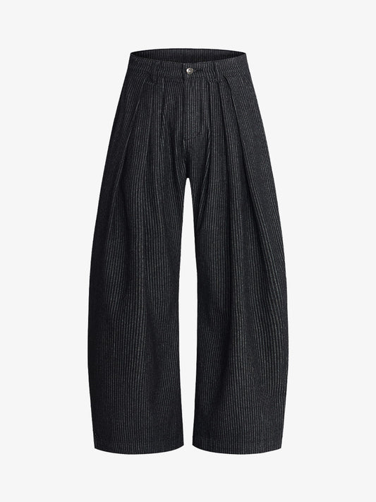 Vintage Pinstripe Pleated Wide-Leg Barrel Pants 