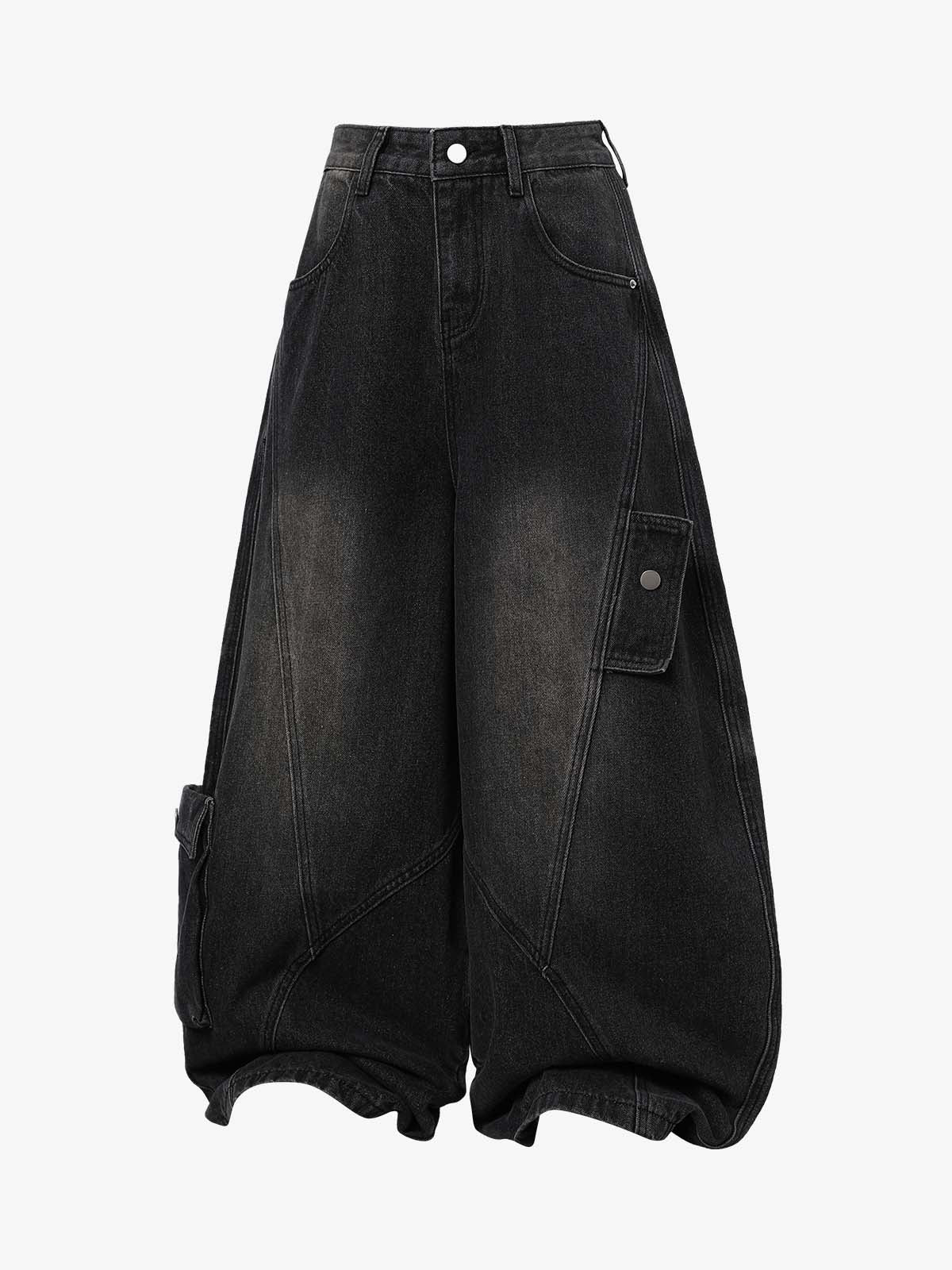 3D Curved Panel Stacked Wide-Leg Denim Jeans 