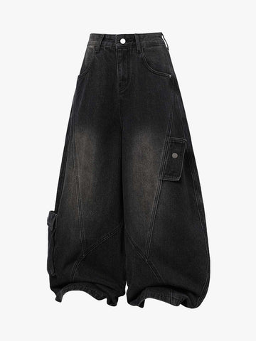 3D Curved Panel Stacked Wide-Leg Denim Jeans 