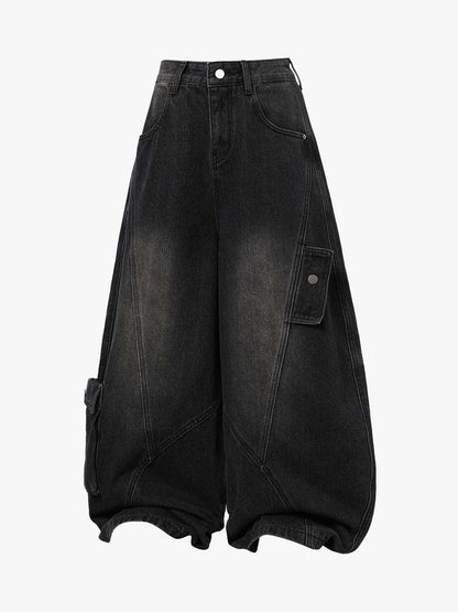 3D Curved Panel Stacked Wide-Leg Denim Jeans 