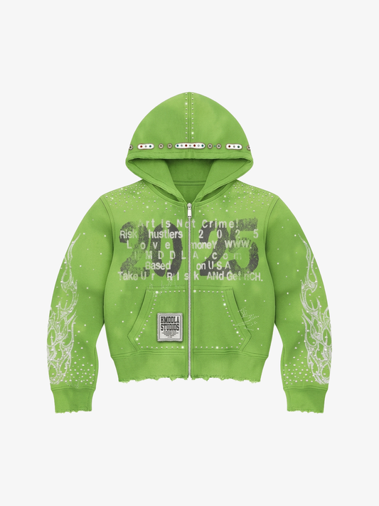 Graphic Streetwear Zip-Up Jacket; Green / S, Green / M, Green / L, Green / XL, Green / 2XL