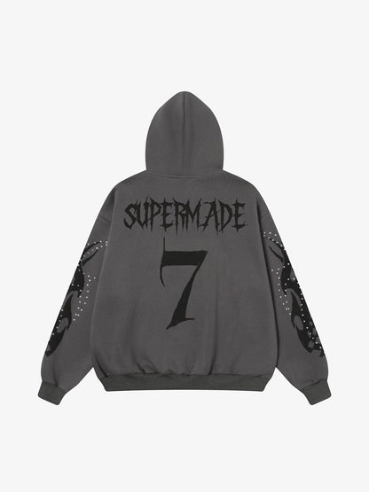 Stylish Purple Hoodie with Unique Flame Design and Rhinestone Accents 