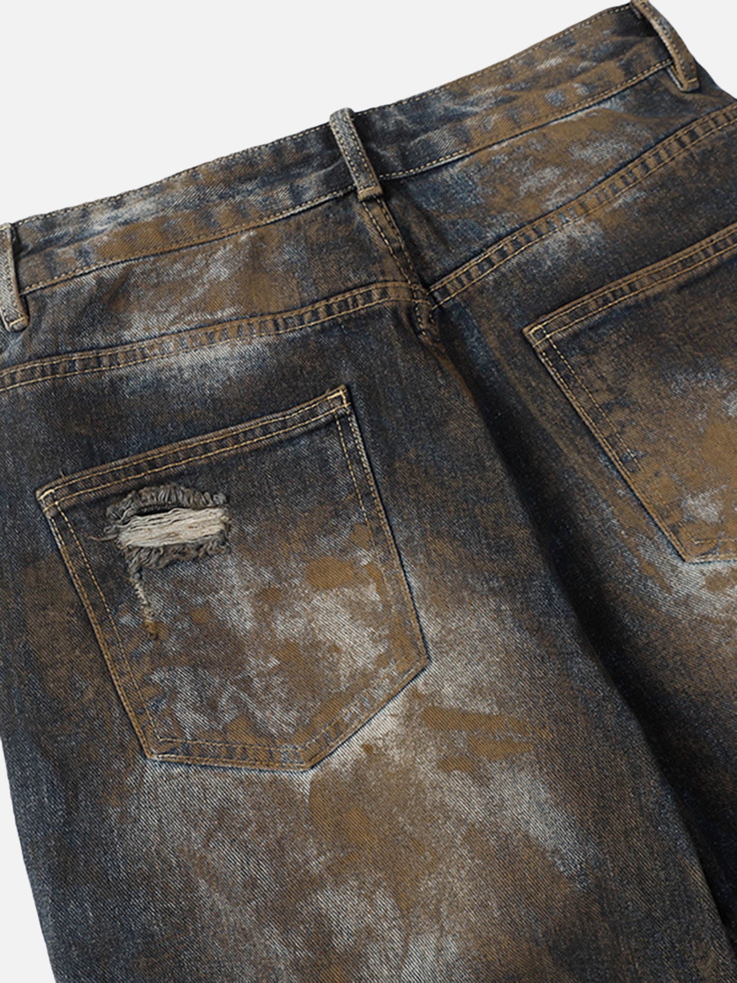 Heavy Duty Ripped Washed Straight Jeans