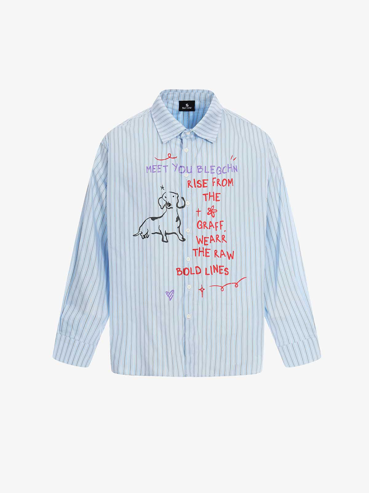 Fun Graffiti Striped Graphic Button-Up Shirt