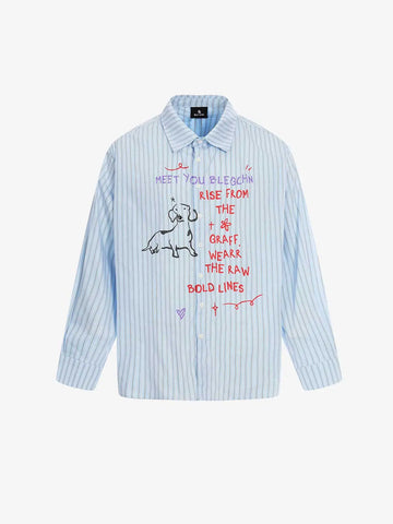Fun Graffiti Striped Graphic Button-Up Shirt 