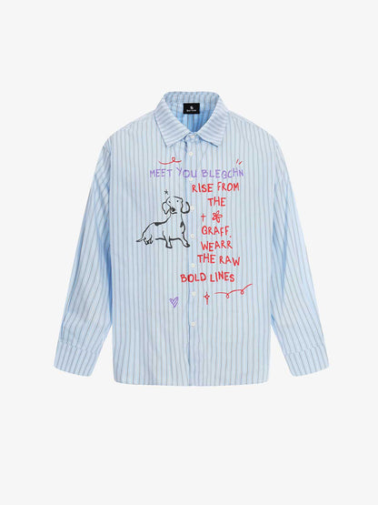 Fun Graffiti Striped Graphic Button-Up Shirt