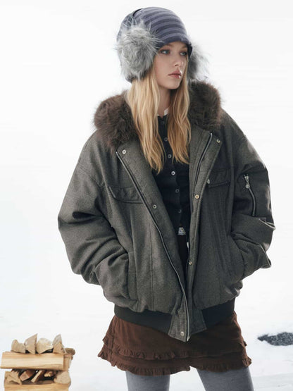 Winter Essential Bomber Jacket with Faux Fur Trimmed Hood 