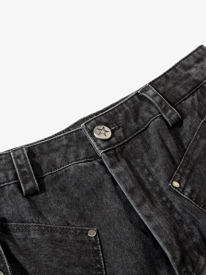 Washed Cotton Multi-Pocket Ruched Cargo Pants 
