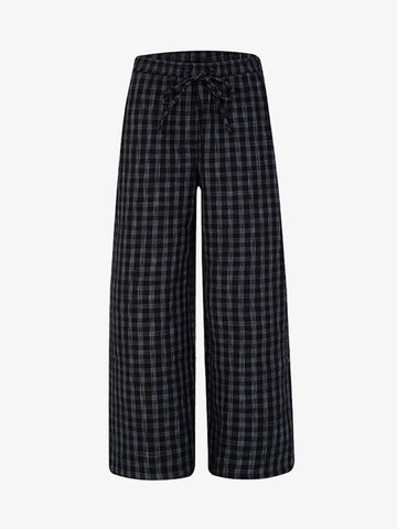 Pleated Plaid Drawstring Pants