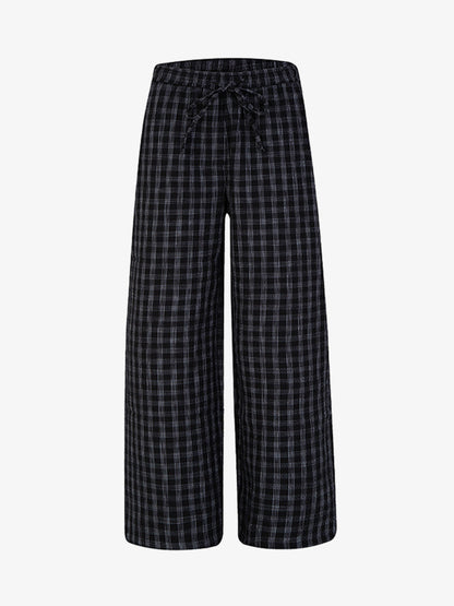 Pleated Plaid Drawstring Pants