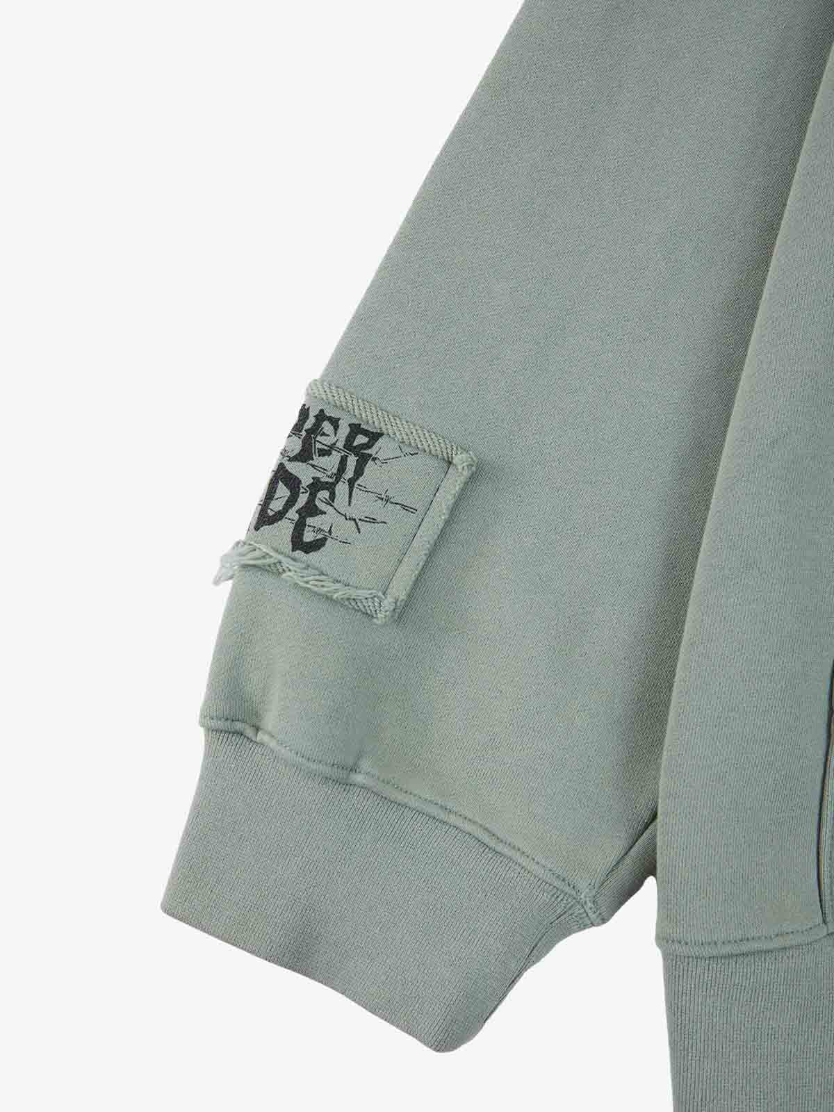 Cotton Blend Patchwork Bomber Jacket with Graphic Embroidery and Zipper Closure 