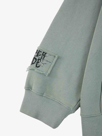 Cotton Blend Patchwork Bomber Jacket with Graphic Embroidery and Zipper Closure 