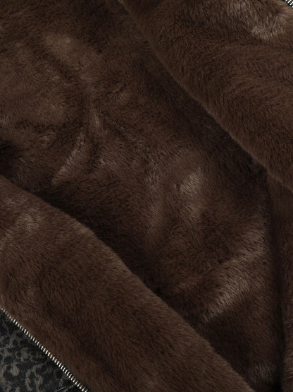 Leopard Print Vest with Faux Fur Collar - Stylish and Warm Winter Outerwear 