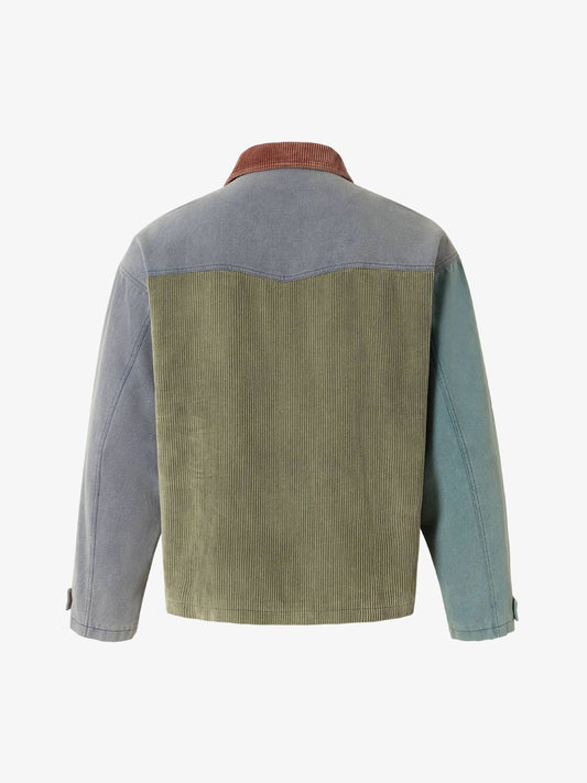 Color-Block Corduroy Denim Jacket for Men - Stylish and Versatile Outerwear 