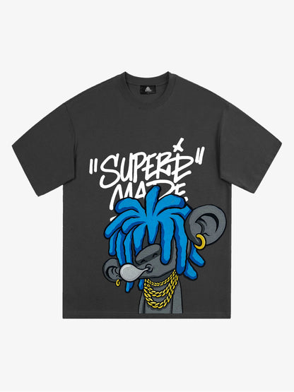 Thesupermade Graffiti Trend Blue Dreadlock Boy T-shirt 