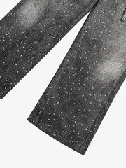 Denim Distressed Belt Diamond Decorated Jeans 