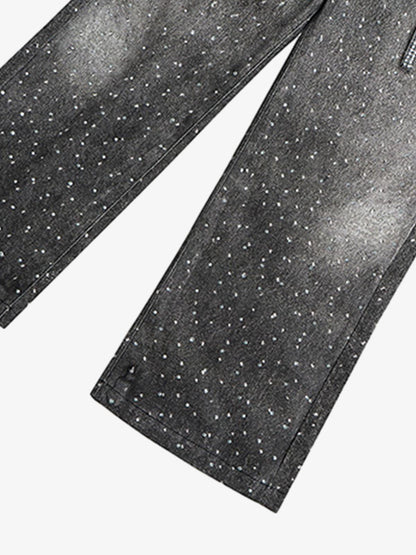 Distressed Diamond Decorated Belt Jeans 