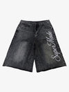 Embroidered Washed Denim Shorts