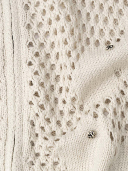 Knit Mesh Studded Boxy Zip-Up Hoodie