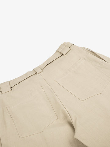 Button-Front Belted Casual Pants