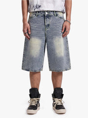 Strassbesetzte Bermuda-Shorts aus Denim im Used-Look