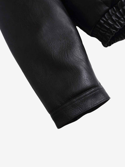 Street Fur-Trim Collar Leather Bomber Jacket 