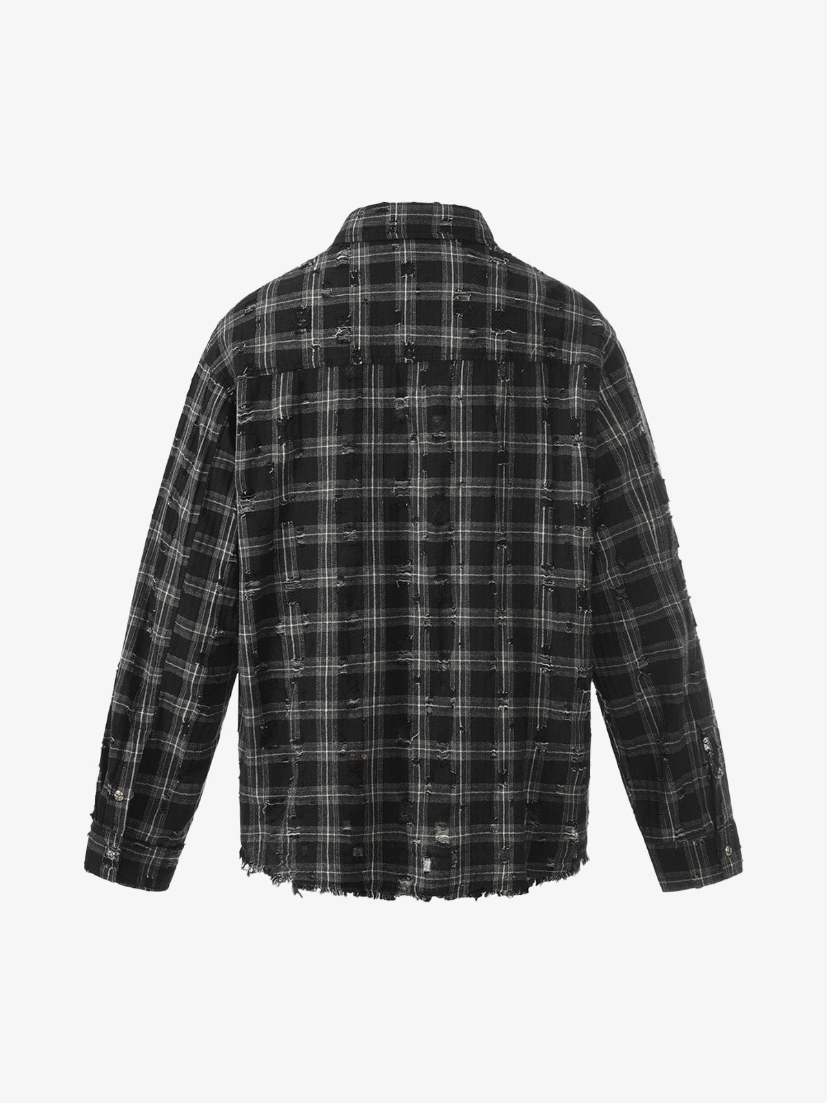 Ripped Plaid Cotton Long Sleeve Shirt for Men - Distressed Checkered Button-Up Casual overshirt 
