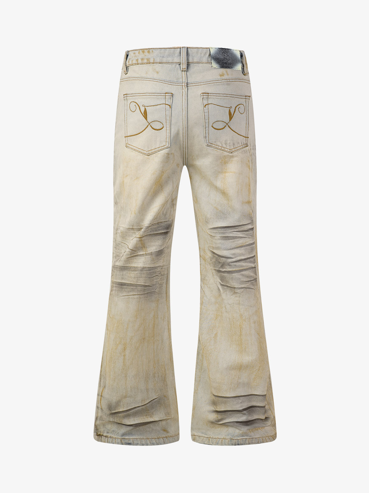 Distressed Button Fly Bootcut Jeans