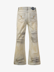 Distressed Button Fly Bootcut Jeans
