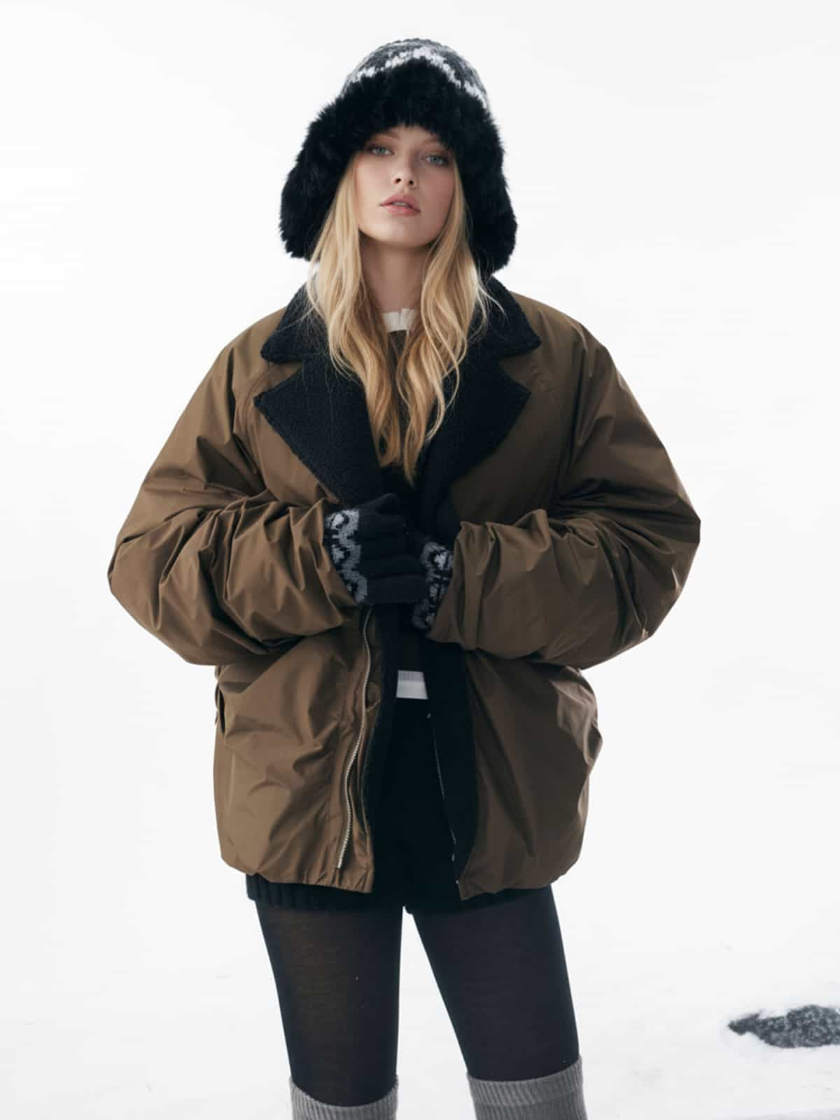 Winter Essential Bomber Jacket with Faux Fur Trimmed Hood 