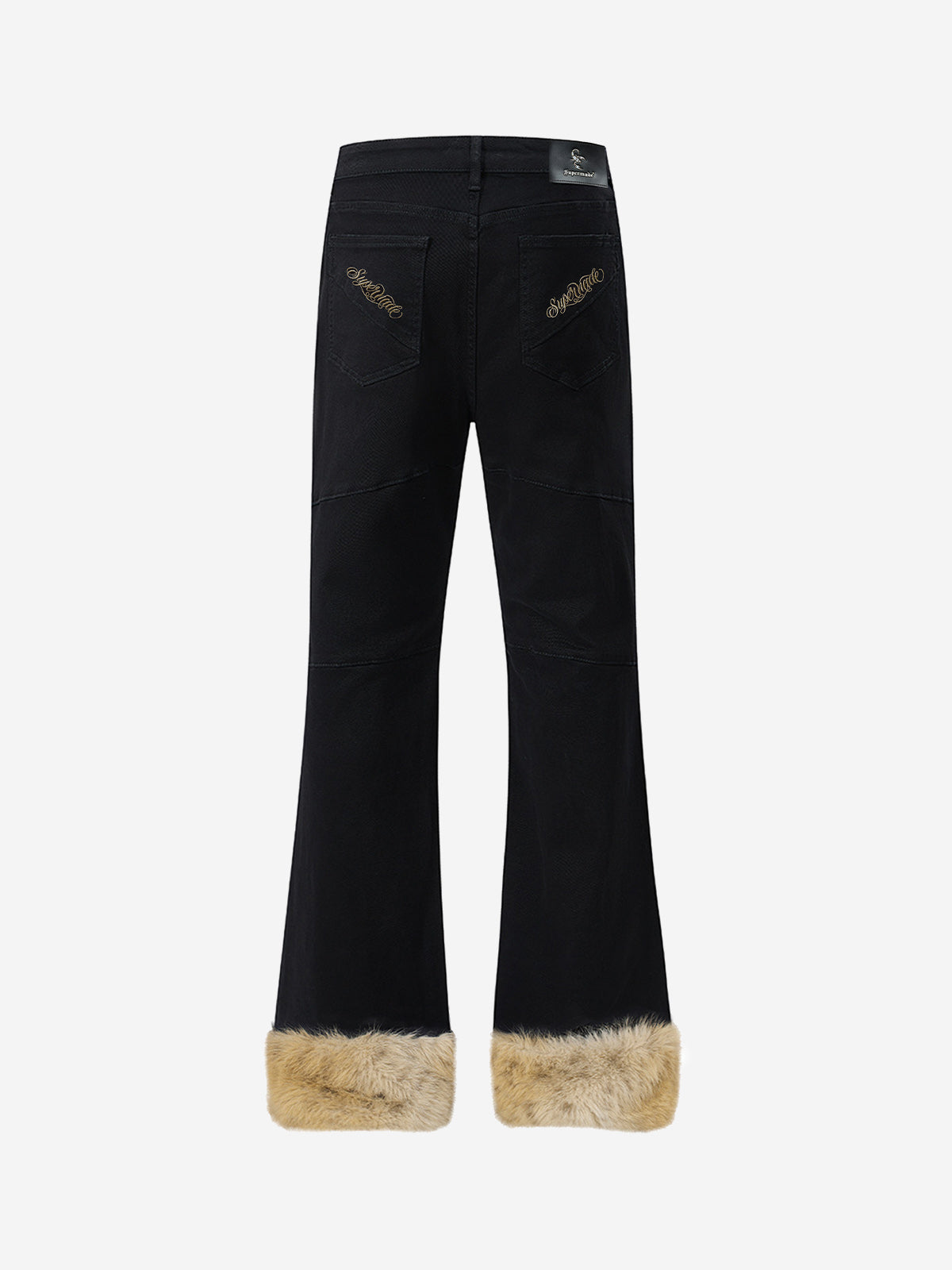 Studded Zip Faux-Fur Patchwork Flared Pants