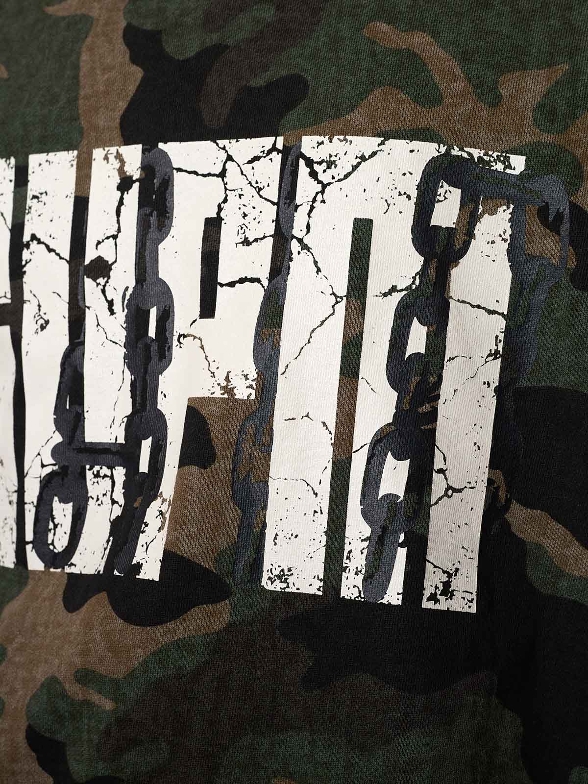 Supermade Camouflage Patchwork Faux Two-Piece Hooded Top 