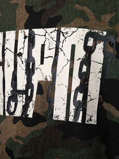 Supermade Camouflage Patchwork Faux Two-Piece Hooded Top 