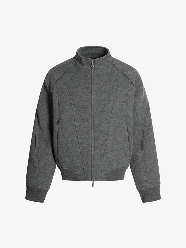 Panel Cut Stand Collar Zip Up Jacket - Gray